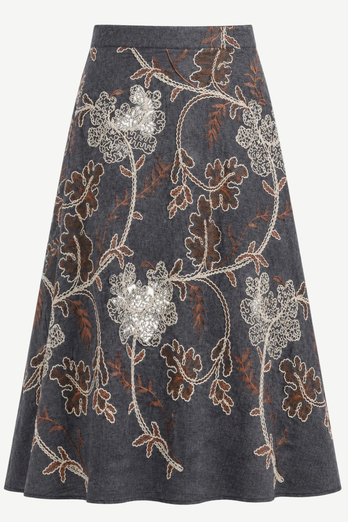 Embroidered Midiskirt Denim Blue