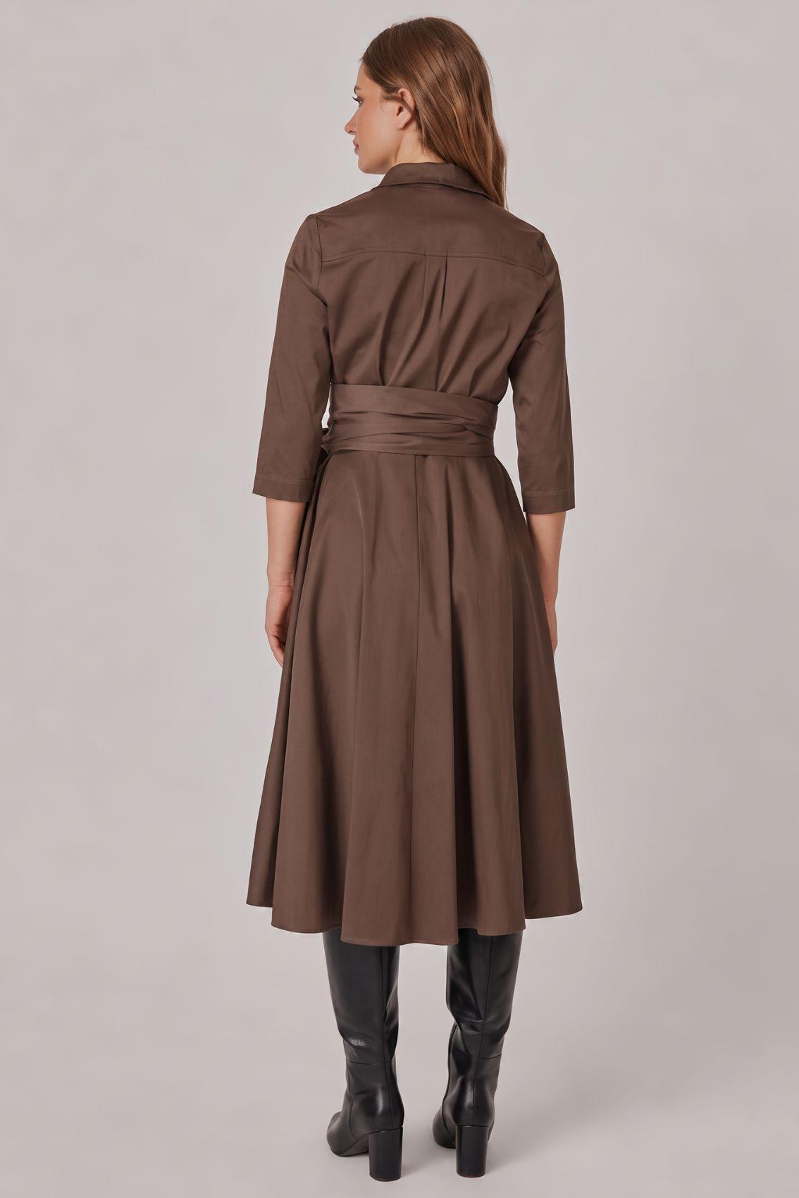 Satin Shirt Dress with Tie Belt Cappuccino