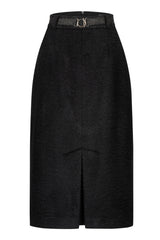 Black Bouclé Pencil Skirt