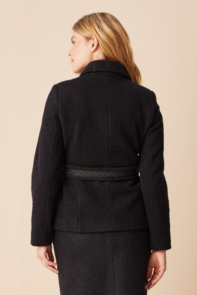 Black Belted Bouclé Jacket