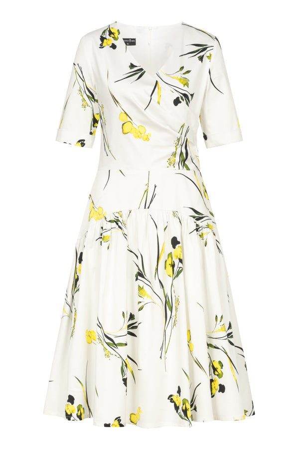 White Canola Blossom Print Dress 