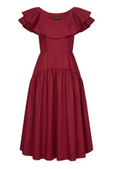 Ruffled Midi Dress Bordeaux-Red