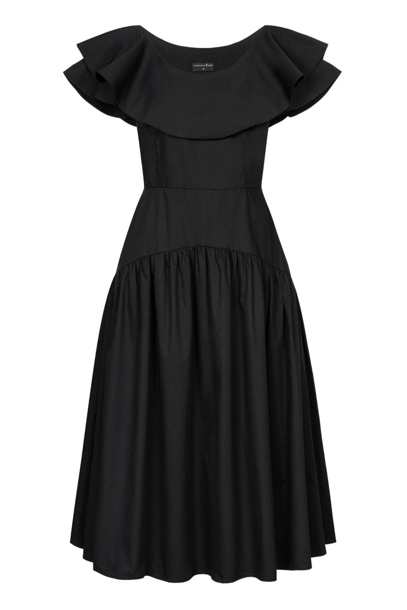 Ruffled Midi Dress Black