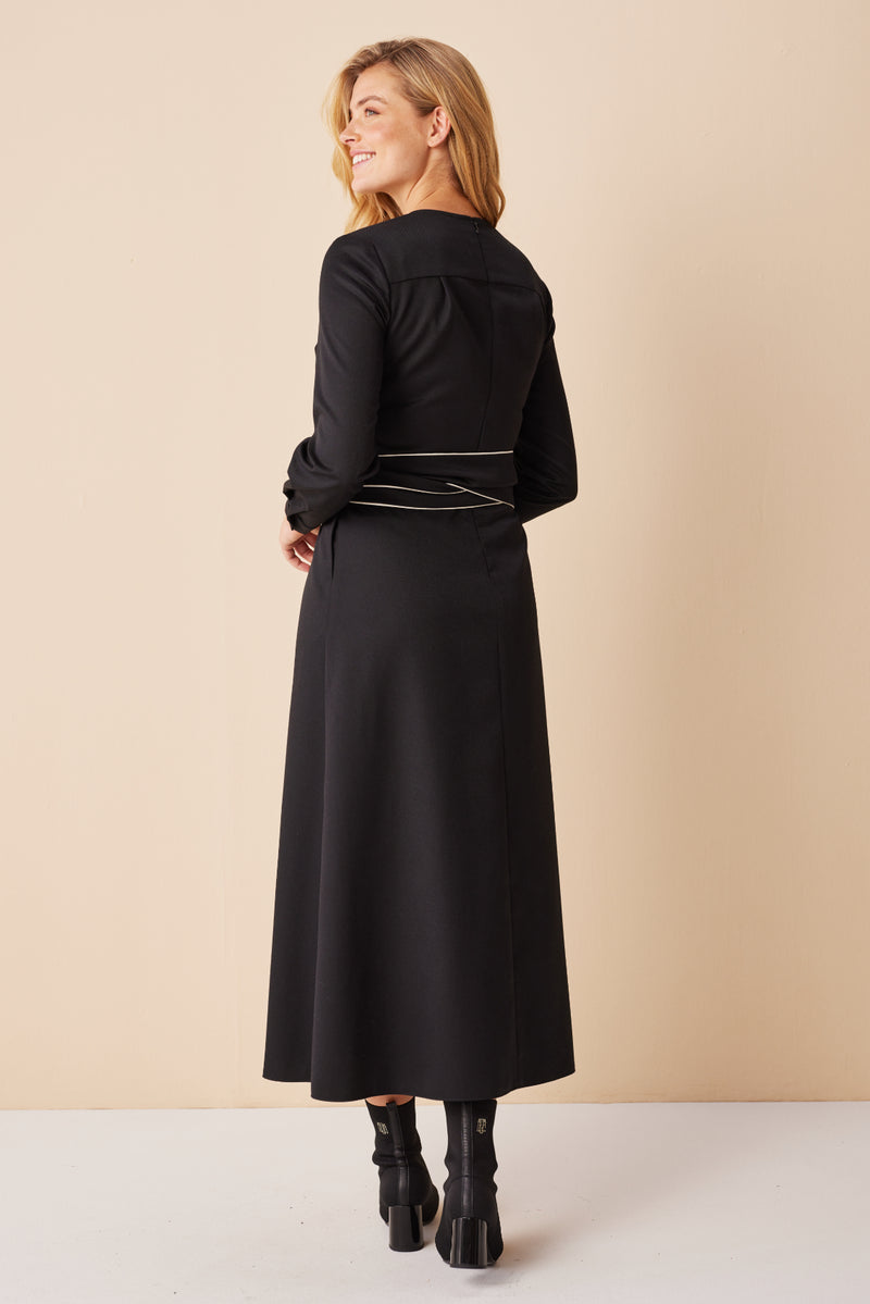 Black Wool-Blend Maxi Dress