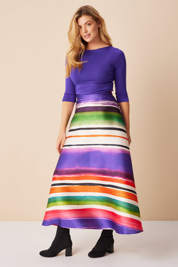 Watercolor Striped Maxi Skirt