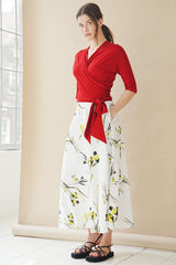 White Canola Blossom Print Maxi Skirt