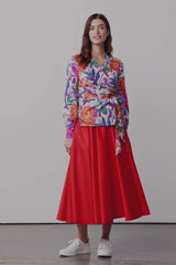 Red A-Line Midi Skirt