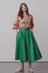 Green A-Line Midi Skirt