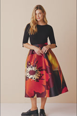 Magnified Flower Print Satin Skirt