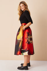 Magnified Flower Print Satin Skirt