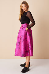 Pink Satin Skirt With Floral Embroidery
