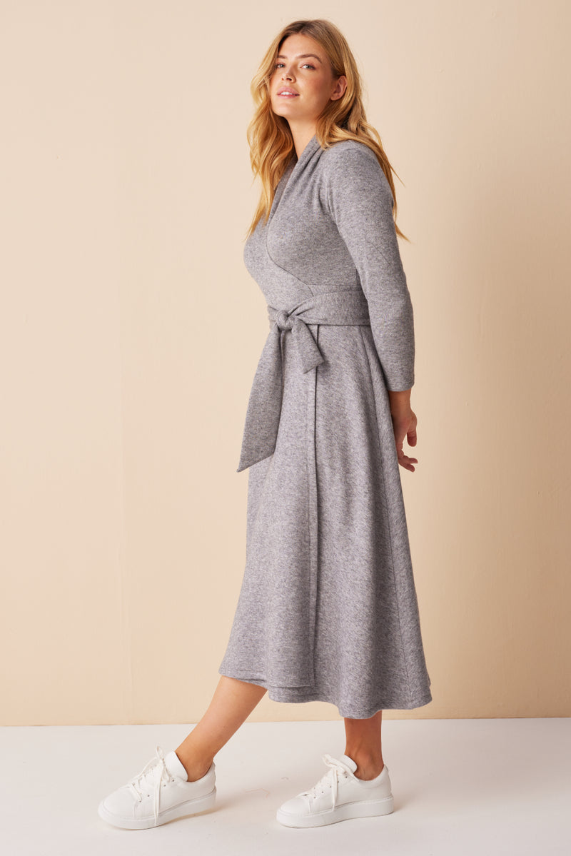 Grey Knitted Wrap Dress
