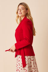 Wrap Jacket With Shawl Collar Red