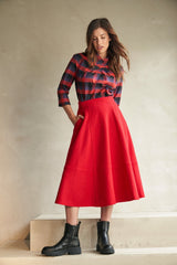 A-line Skirt with Wool Blend Red