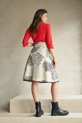 Coral Print A-line Skirt With Tie Belt 