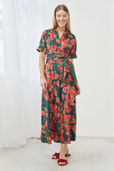 Orchid Print Maxi Shirtdress with Detachable Wide Belt 