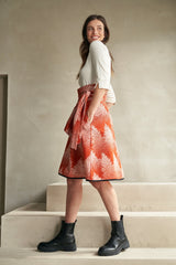 Forest Print A-line Skirt With Tie Belt