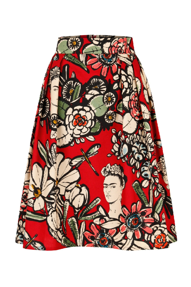 A-Line Skirt With Mexican Print Red