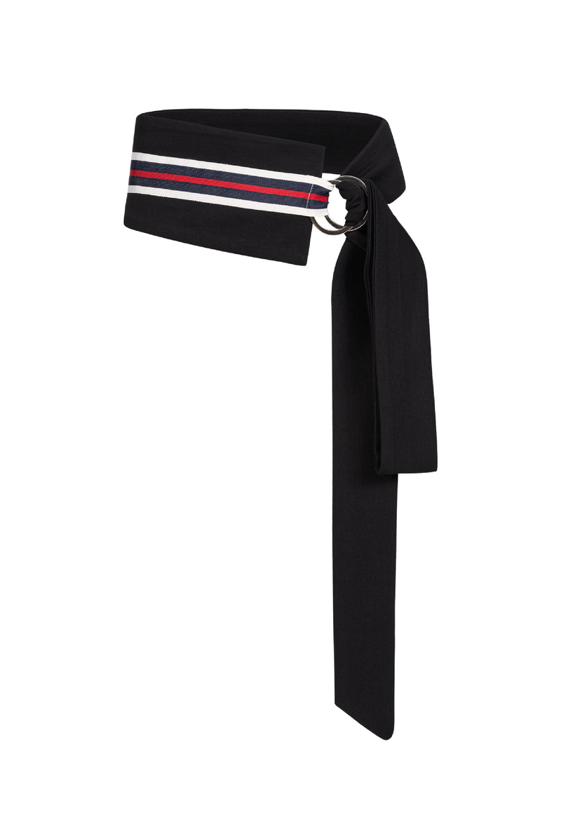 Mia Tie Belt Black/Navy Stripe