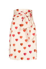 Heart Print A-line Skirt With Tie Belt