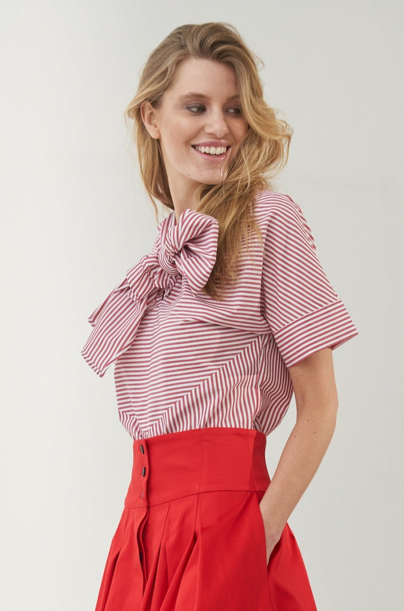 Striped Blouse with Bow