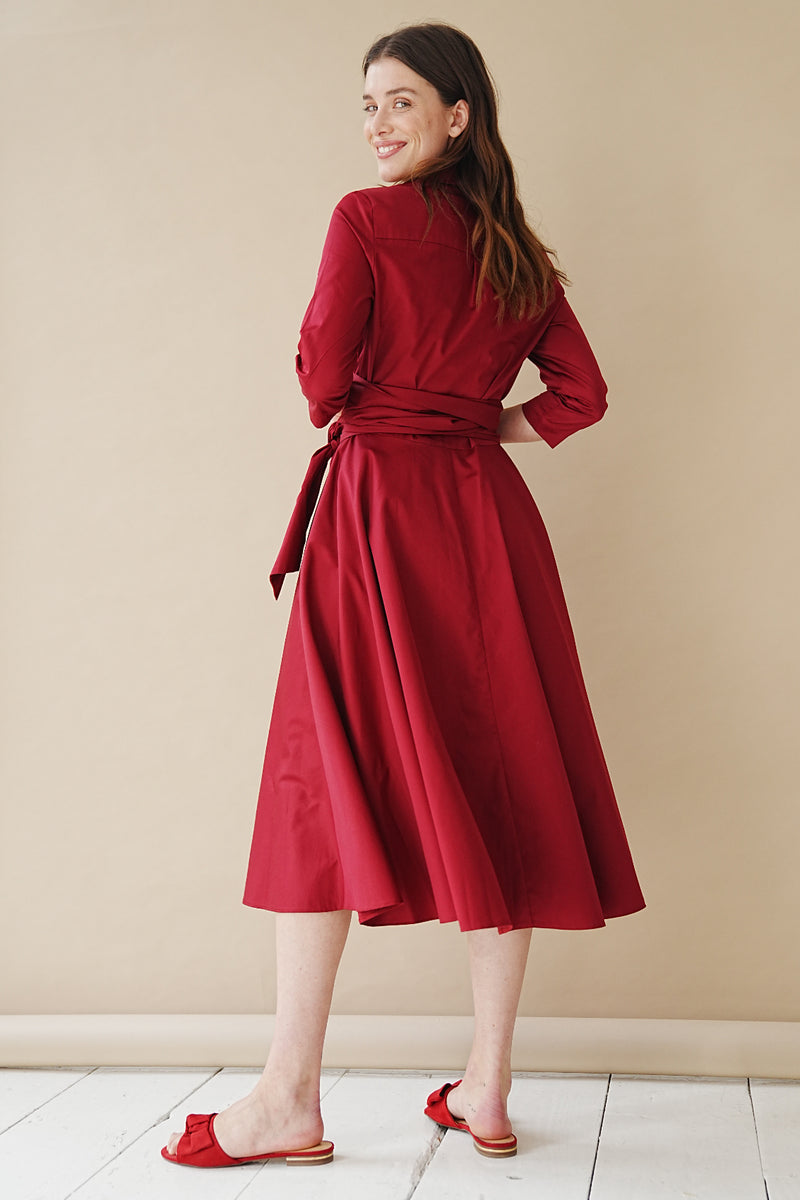 Shirtdress With Tie Belt Bodeaux Red