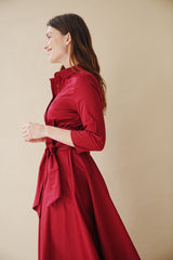 Shirtdress With Tie Belt Bodeaux Red