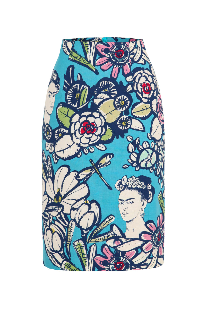 Pencil Skirt With Mexican Print Blue
