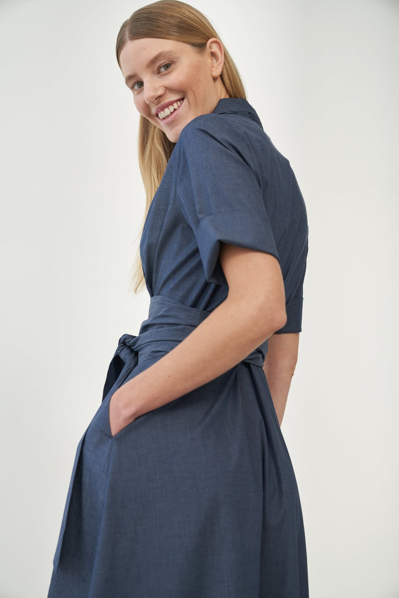 Maxi Shirtdress with Detachable Wide Belt Blue – Marianna Déri
