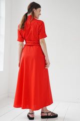 Maxi Shirtdress with Detachable Wide Belt Red