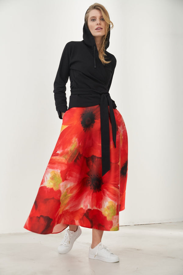 Magnified Floral Print A-line Maxi Skirt