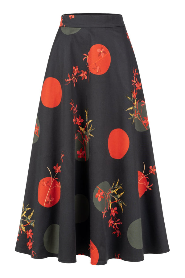 Dot Print A-Line Maxi Skirt