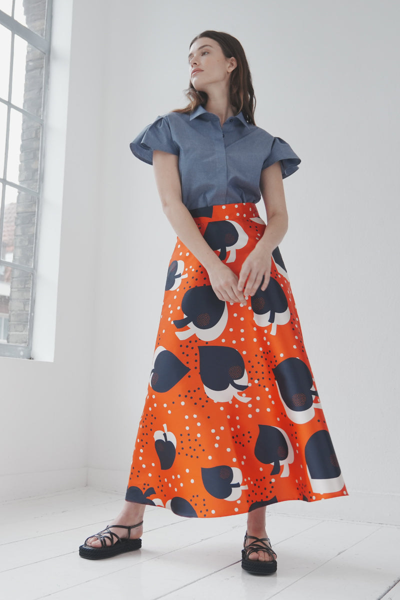 Spade Print A-line Maxi Skirt