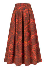 Red Rose Print A-line Midi Skirt 