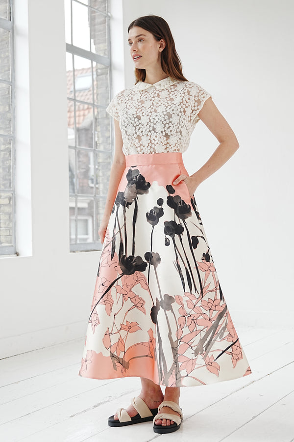 Floral Print A-line Maxi Skirt