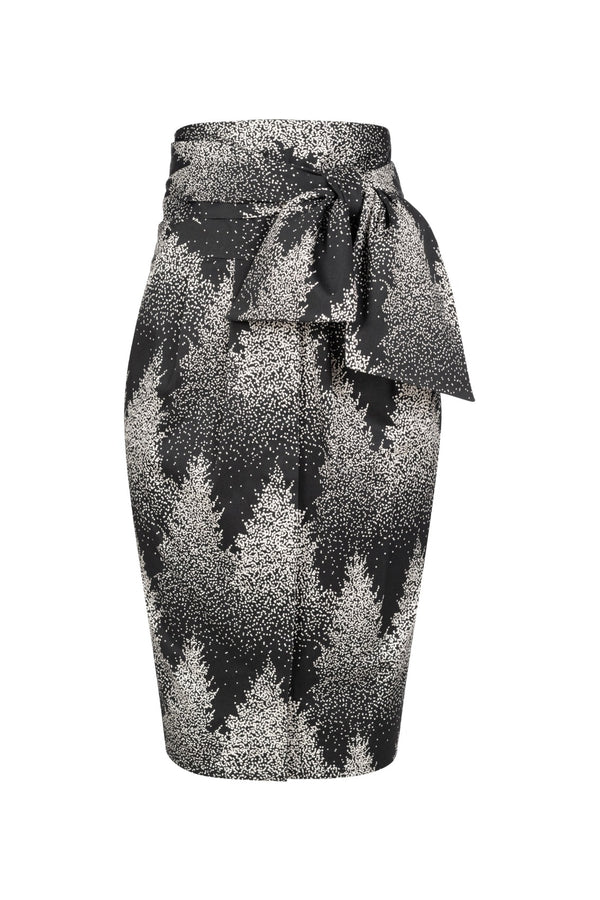 Forest Print Pencil Skirt With Tie Belt